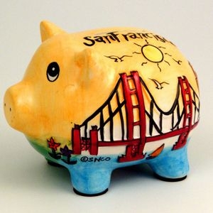 San Francisco Puff Hand Painted Yellow Piggy Bank