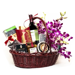 Decadent Gourmet Wine and Caviar Basket