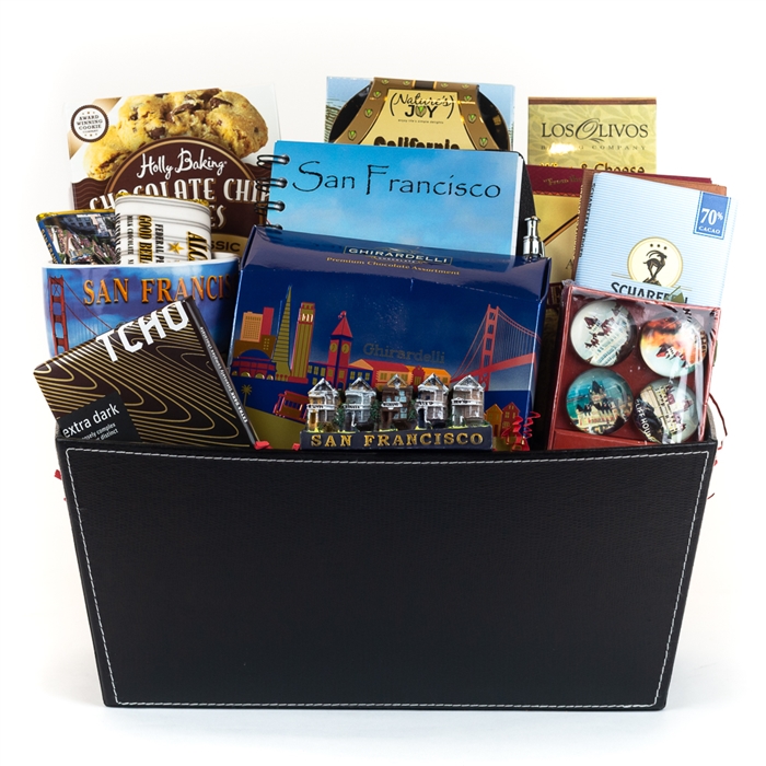 Gourmet Black Stitched Gift Basket - Corporate Gifts By San Francisco Gift Baskets